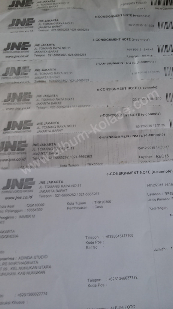 Bukti Pengiriman Album Kolase Luar Jakarta